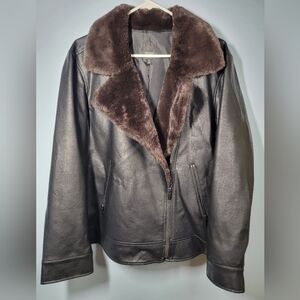 Black dark brown faux fur leather Extra Large Vera Wang Jacket Side Zippers